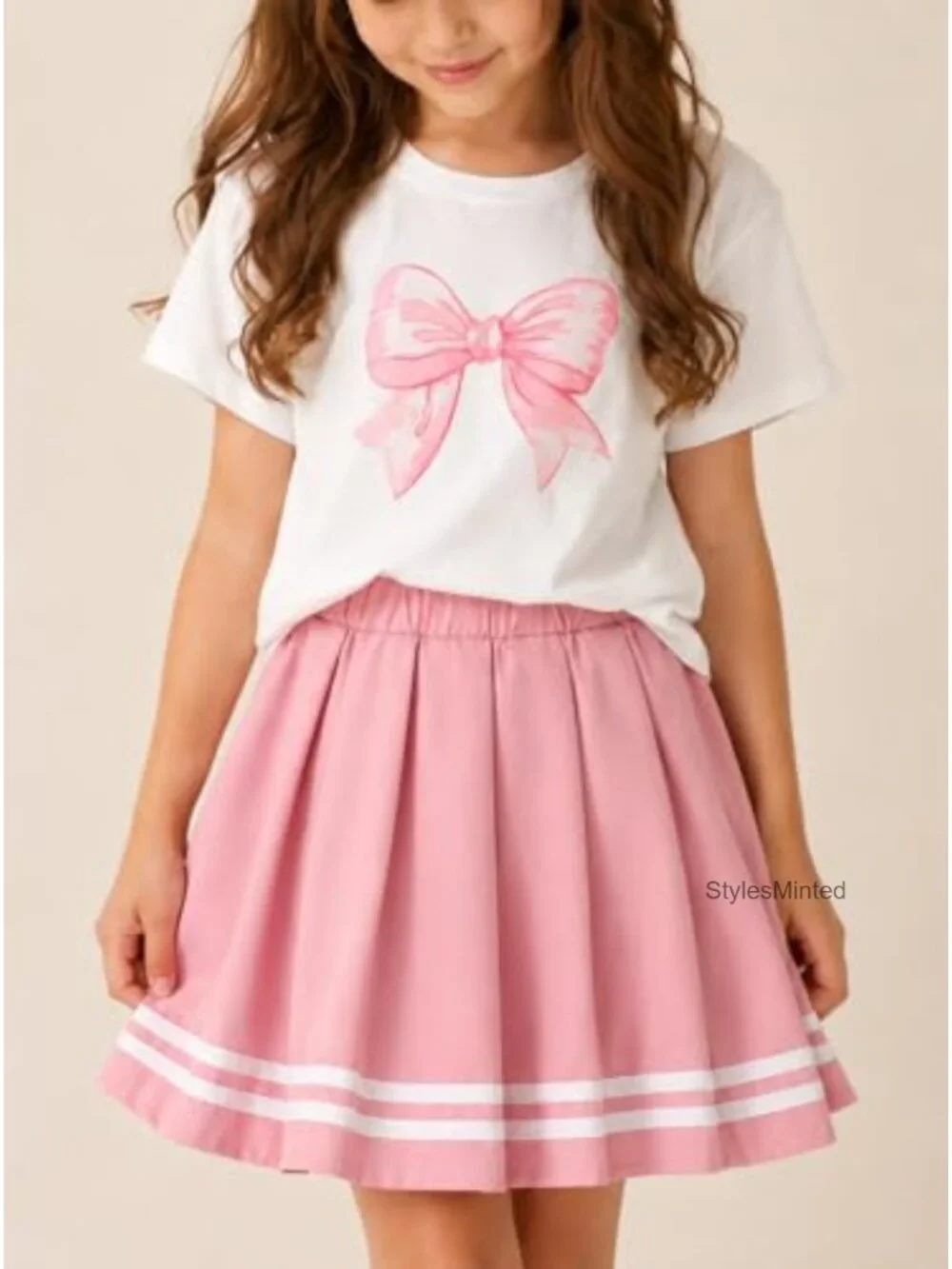 Girls 2 Piece Skirt Set Cute Summer Outfits Cotton Blend Short Sleeve